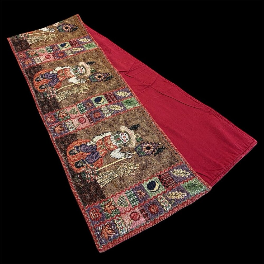 Vintage Fall Table Runner Tapestry Scarecrow Pumpkin Harvest Halloween Decor